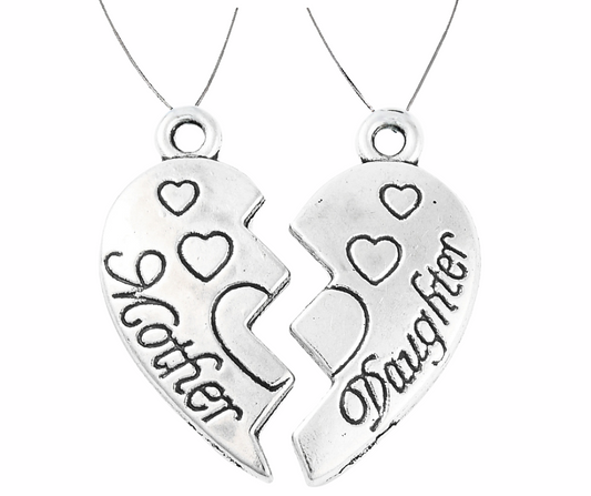 Mother Daughter Heart Connected Necklace Set