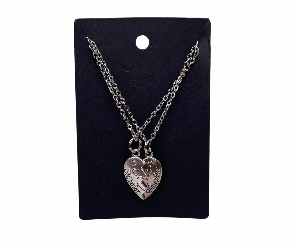 Mother Daughter Heart Connected Necklace Set